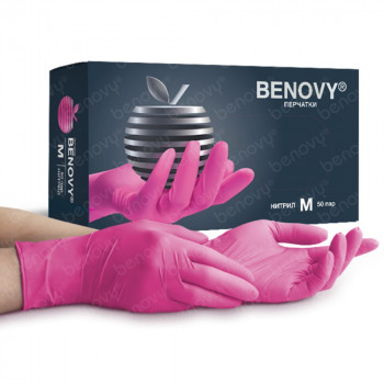 BENOVY НИТРИЛ МУЛЬТИКОЛОР, Перчатки нитриловые, текстурированные на пальцах, розовая фуксия BENOVY НИТРИЛ МУЛЬТИКОЛОР, Перчатки нитриловые, текстурированные на пальцах, розовая фуксия