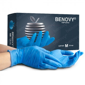 BENOVY НИТРИЛ МУЛЬТИКОЛОР, Перчатки нитриловые, особопрочные, текстурированные на пальцах, голубые BENOVY НИТРИЛ МУЛЬТИКОЛОР, Перчатки нитриловые, особопрочные, текстурированные на пальцах, голубые